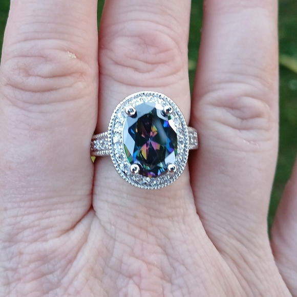 New Halo Oval Mystic Topaz & CZ 925 Silver Ring. - Picture 3 of 16